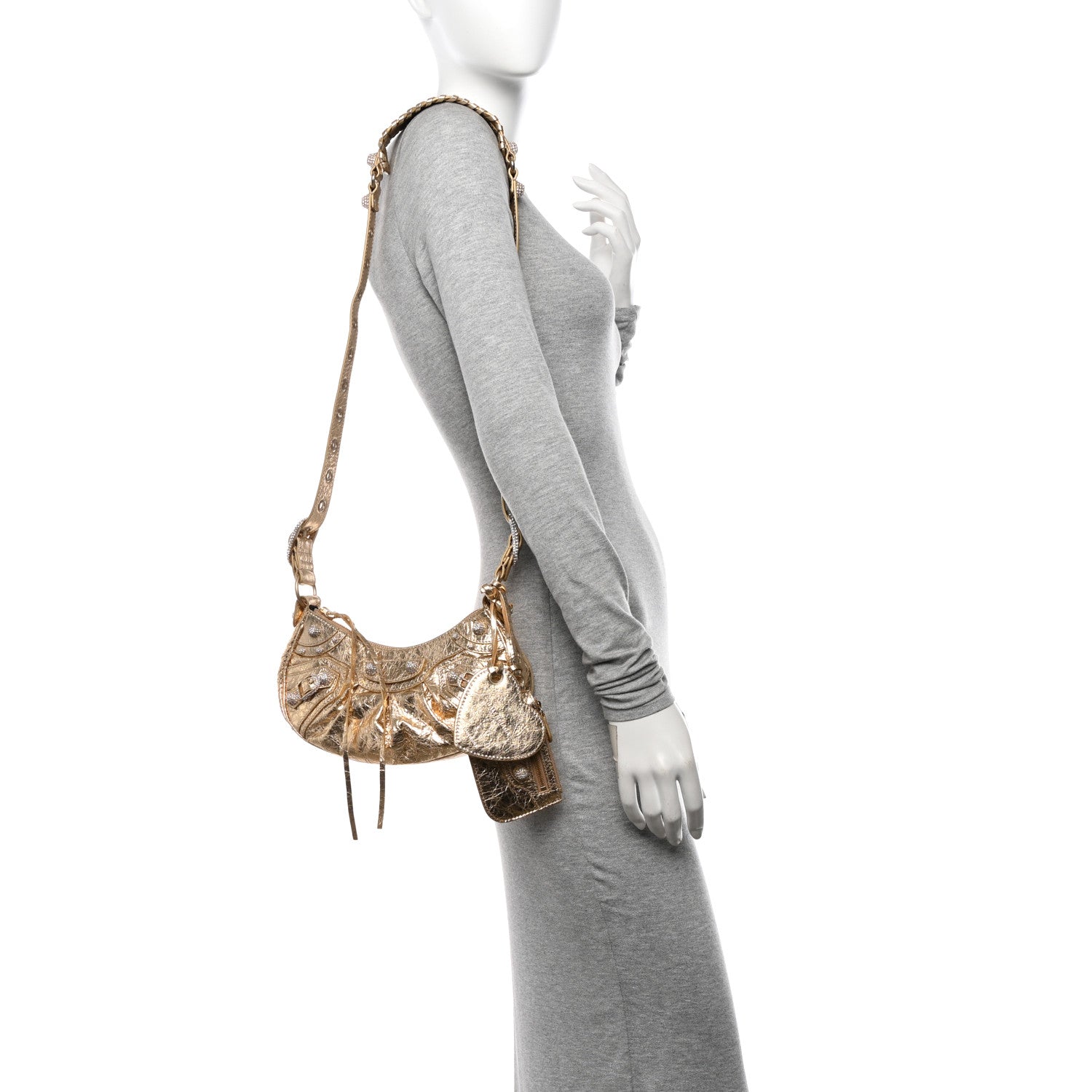 Balenciaga Metallic Agneau Arena Crystal Le Cagole Shoulder Bag XS Light Gold 2 of 11