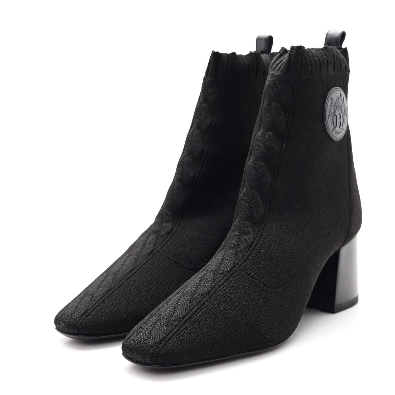 Hermes Knit Calfskin Jenna 60 Ankle Boots 38.5 Black 4 of 8