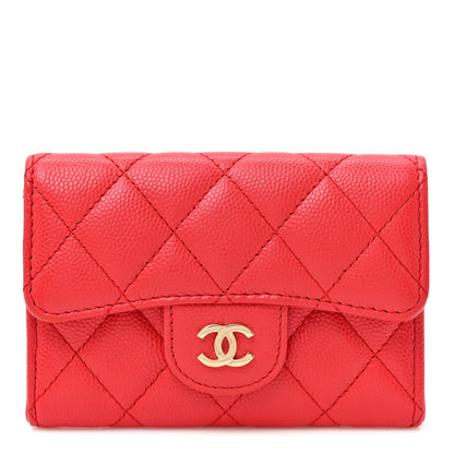 Chanel Caviar Quilted Flap Card Holder Wallet Red 1 of 8