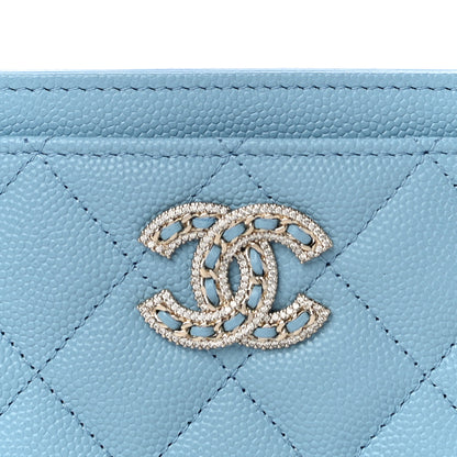 Chanel Caviar Quilted Crystal Card Holder Light Blue 9 of 12