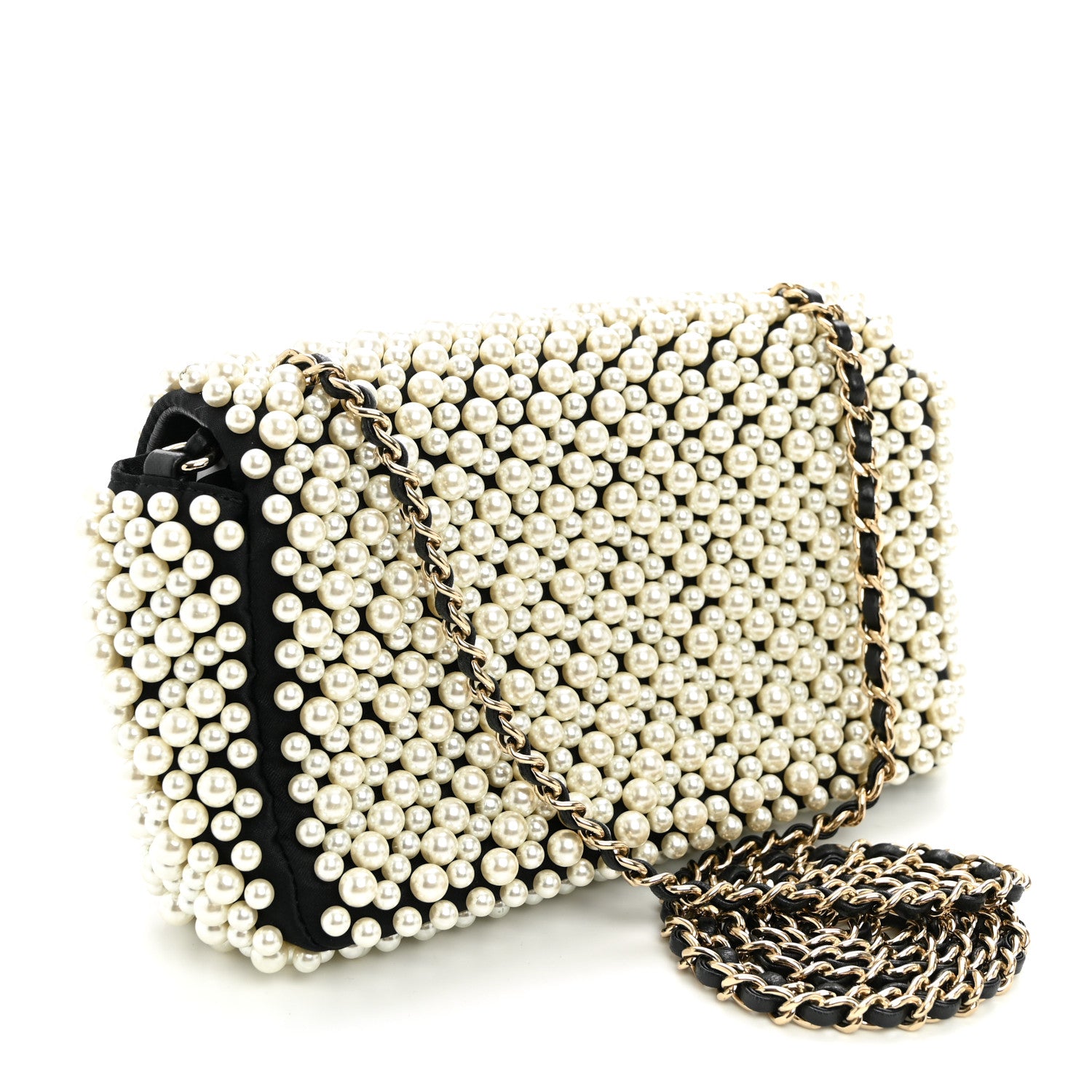Chanel Satin Lambskin Pearl On Mini Rectangular Flap Black 2 of 9