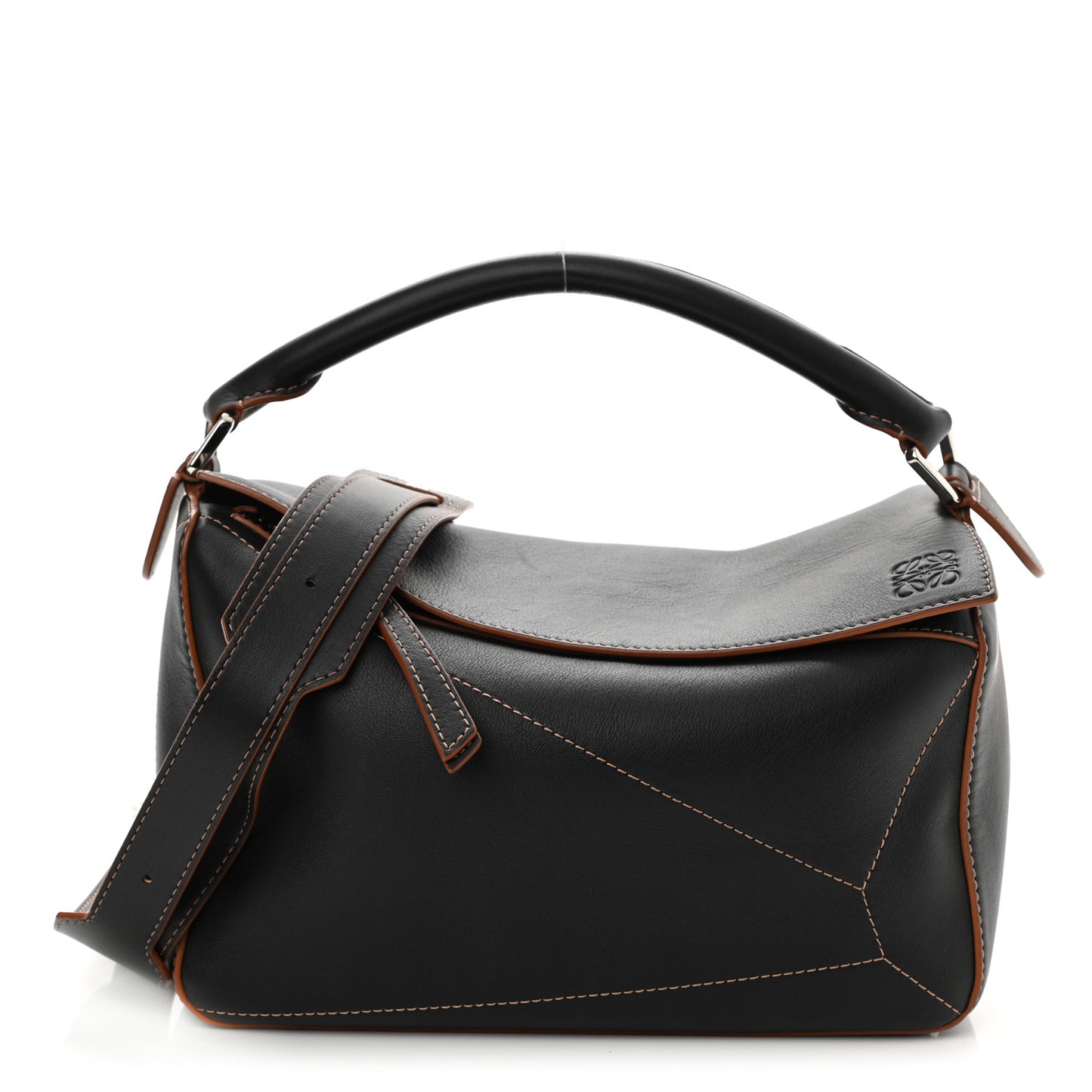 Calfskin Medium Puzzle Bag Black Tan