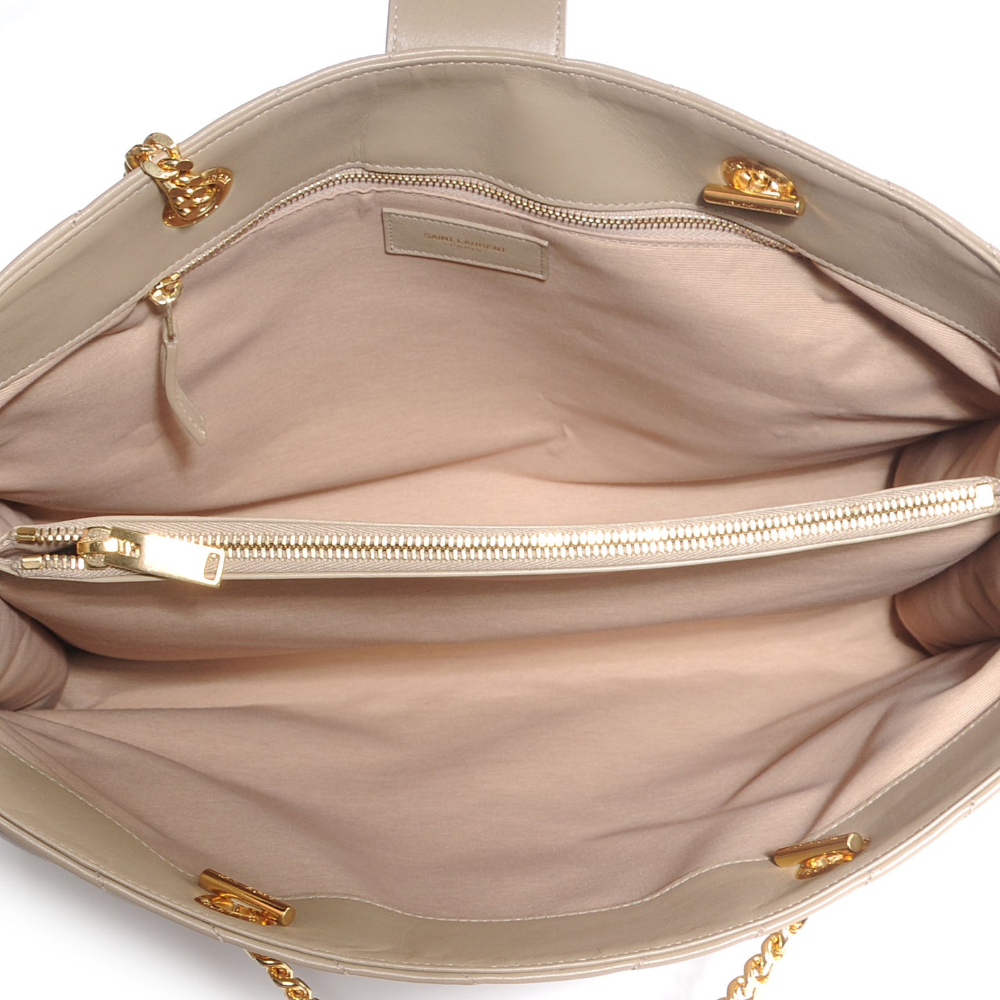 Lambskin Matelasse Chevron Monogram Cassandre Shopper Beige
