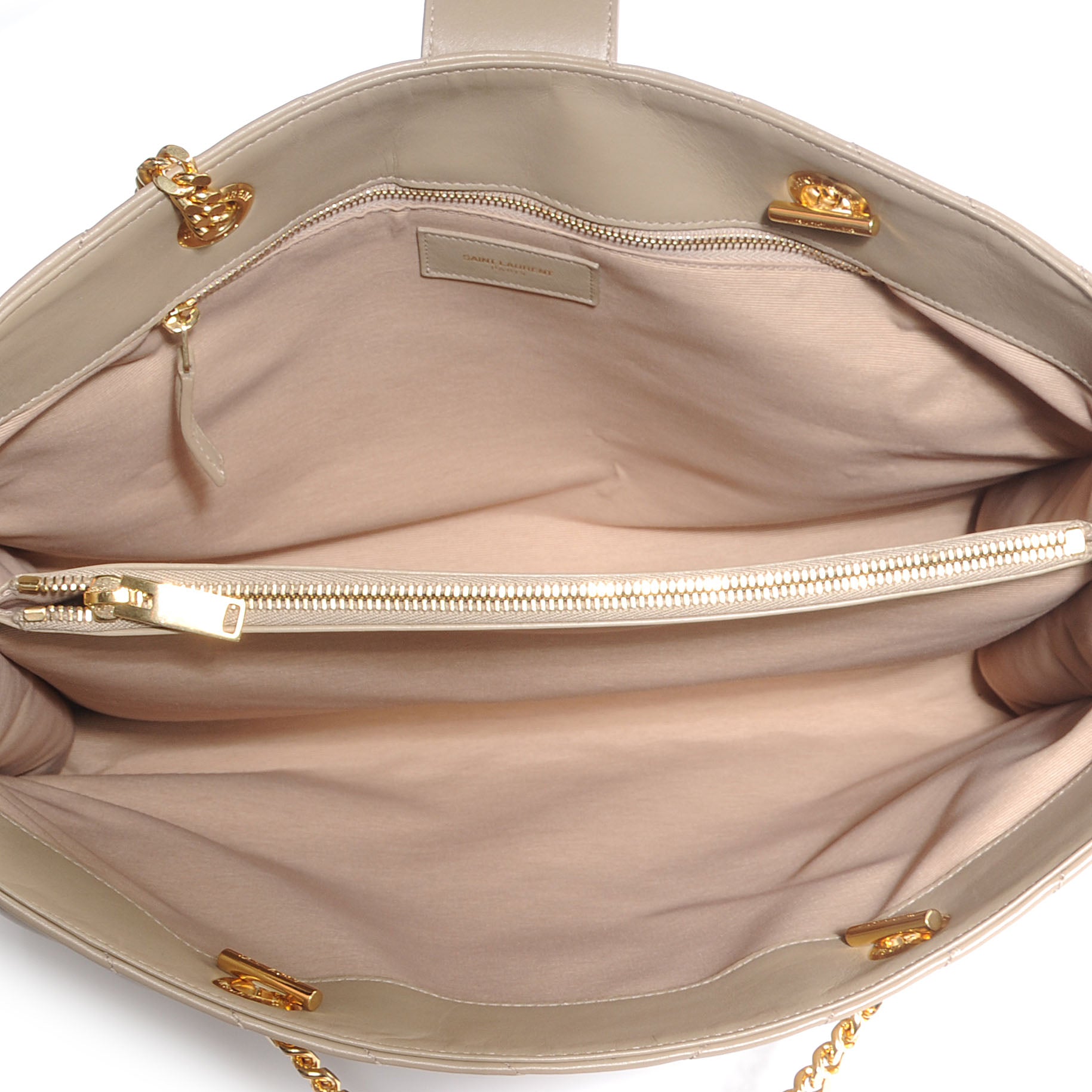 Saint Laurent Lambskin Matelasse Chevron Monogram Cassandre Shopper Beige 5 of 8