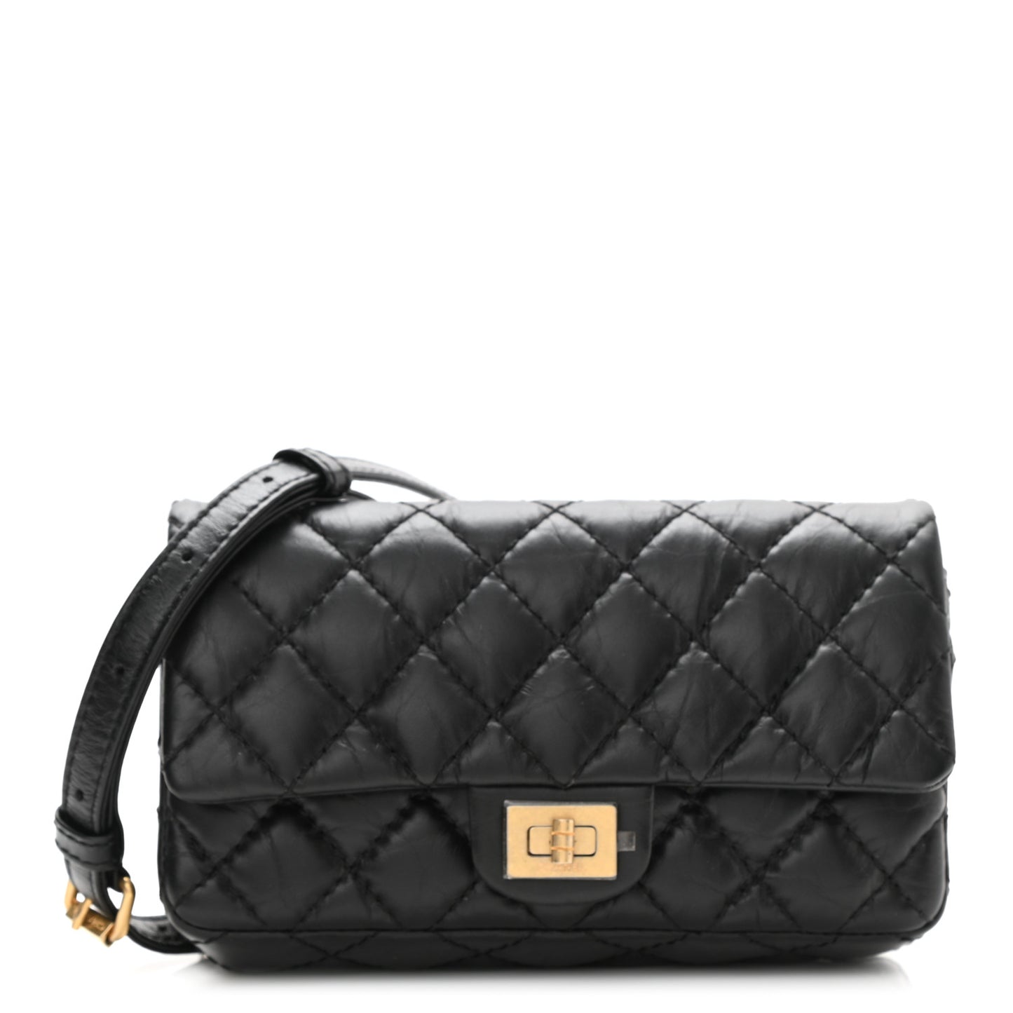 Aged Calfskin Quilted 2.55 Reissue Flap Belt Bag Clutch Black