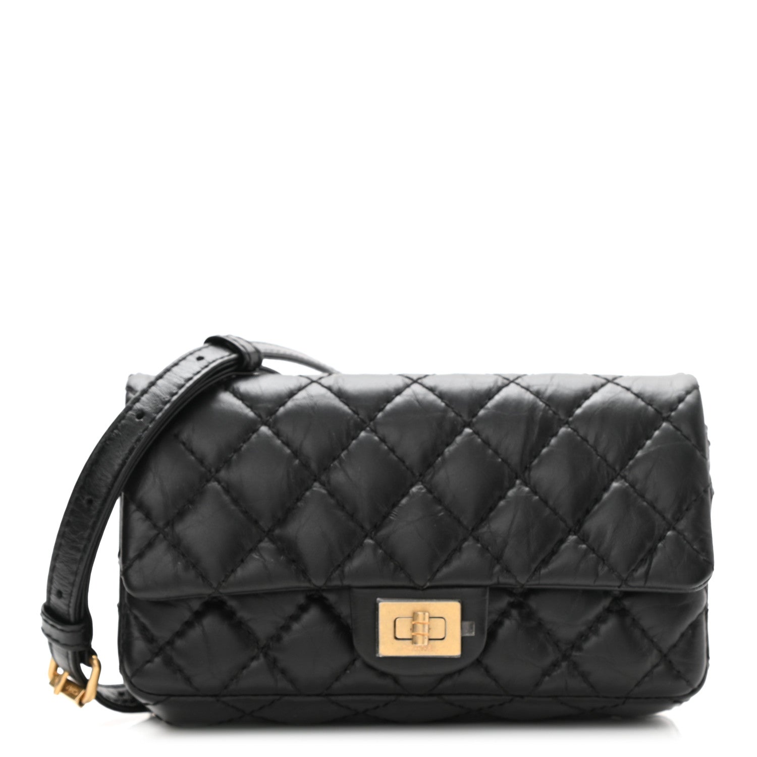 Chanel Aged Calfskin Quilted 2.55 Reissue Flap Belt Bag Clutch Black 1 of 10