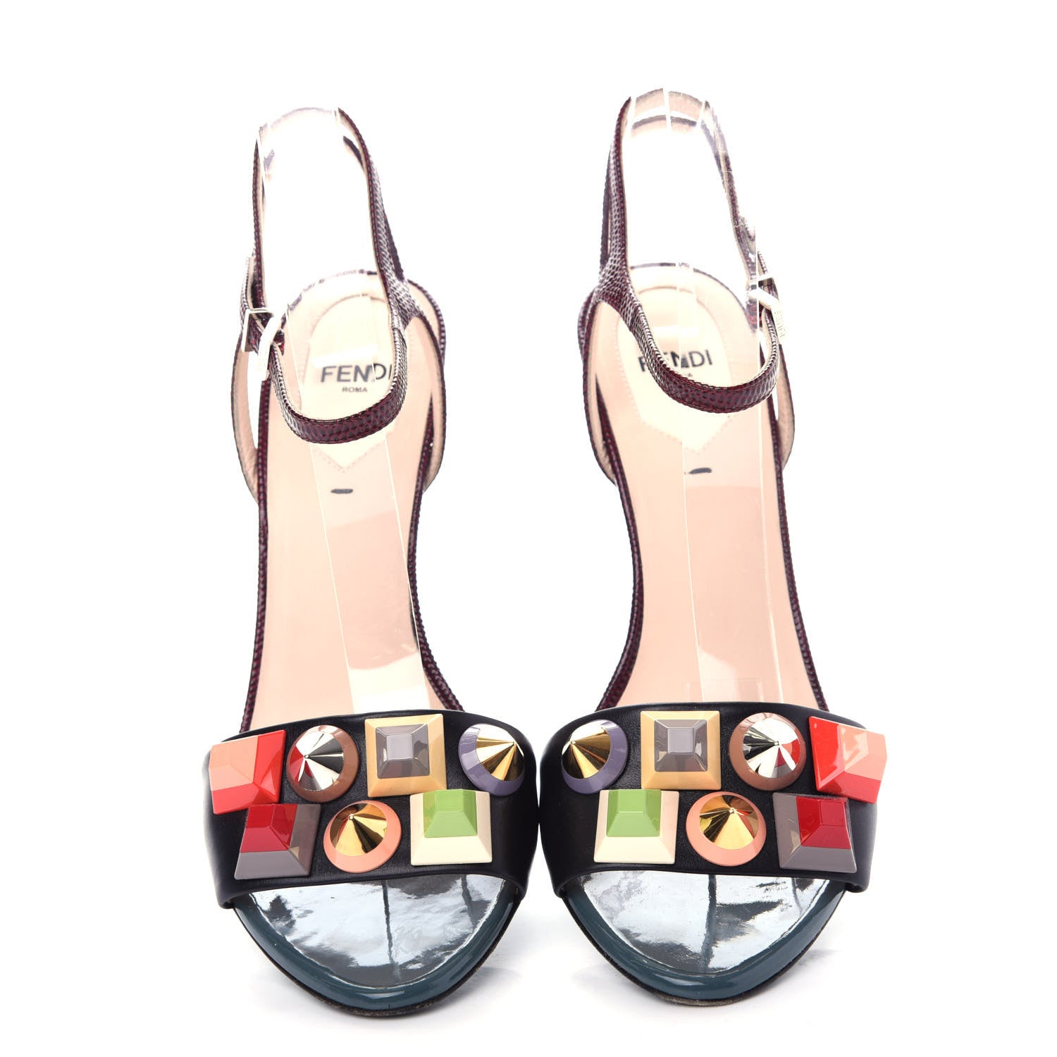 Fendi Calfskin Lizard Embossed Studded Colorblock Sandal 39 Multicolor 5 of 9