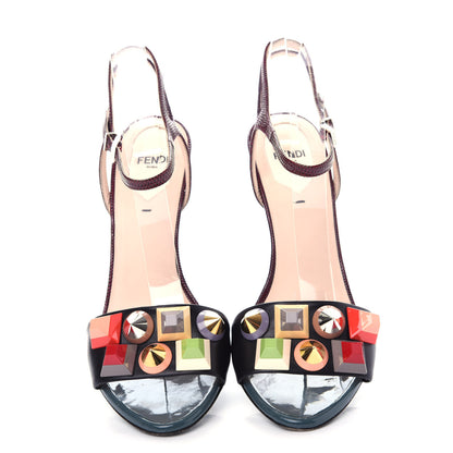 Fendi Calfskin Lizard Embossed Studded Colorblock Sandal 39 Multicolor 5 of 9