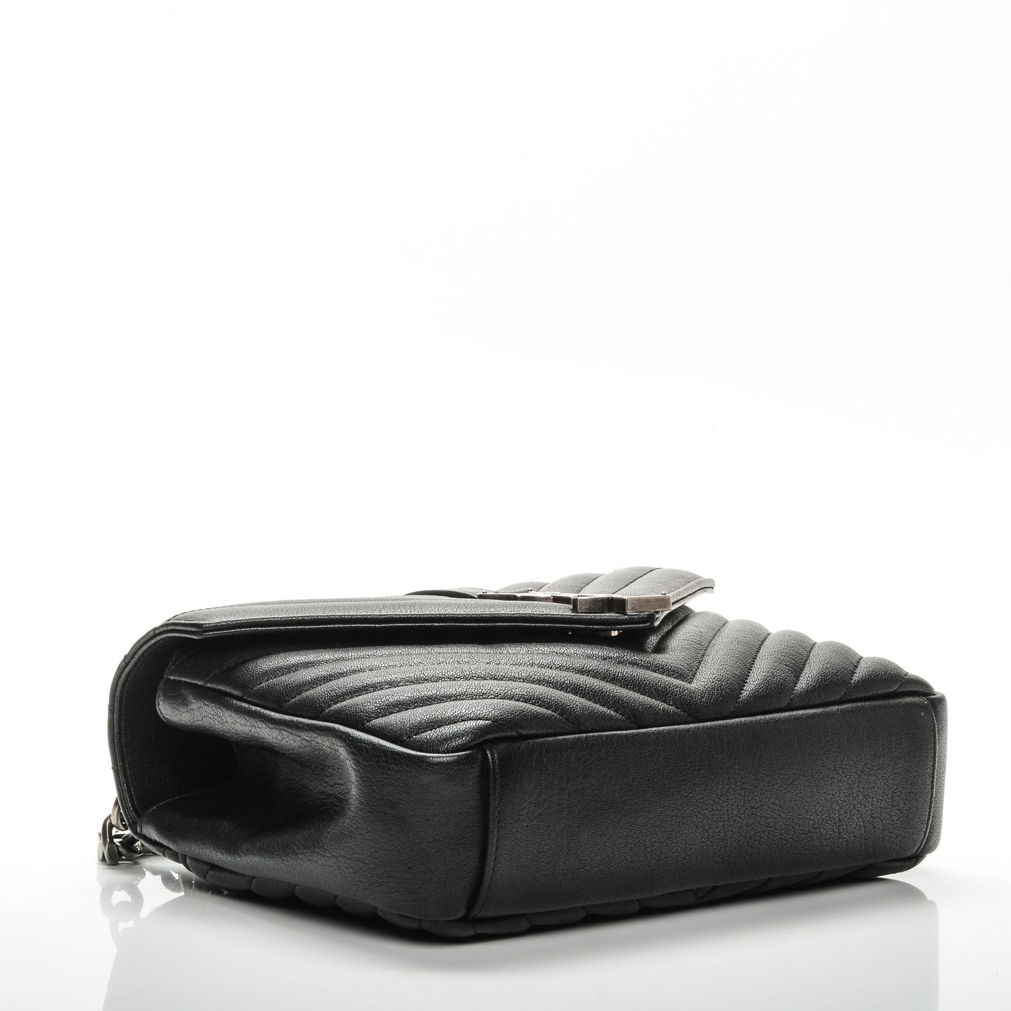 Sheepskin Matelasse Chevron Monogram Medium College Bag Black
