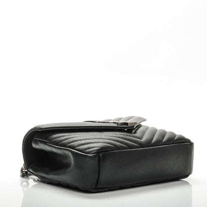 Saint Laurent Sheepskin Matelasse Chevron Monogram Medium College Bag Black 4 of 7