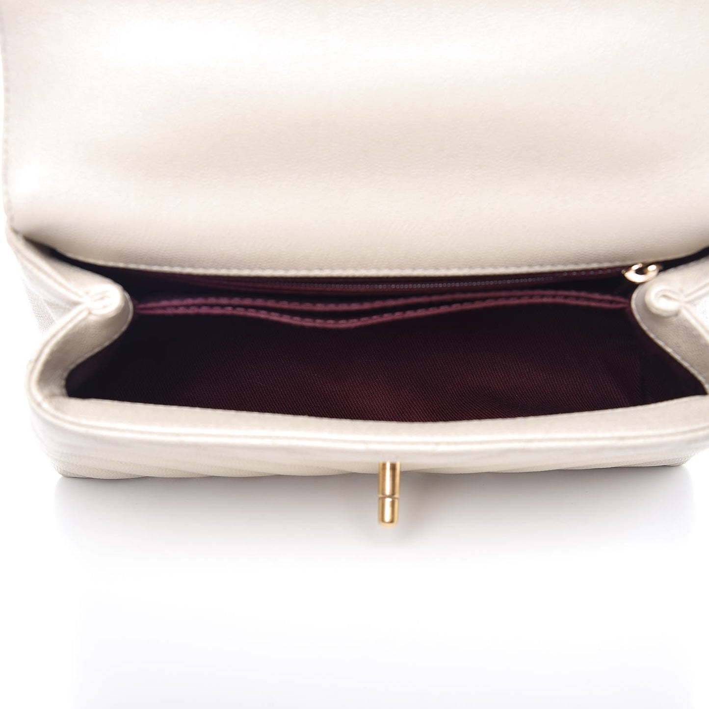 Caviar Chevron Quilted Mini Coco Handle Flap Light Beige