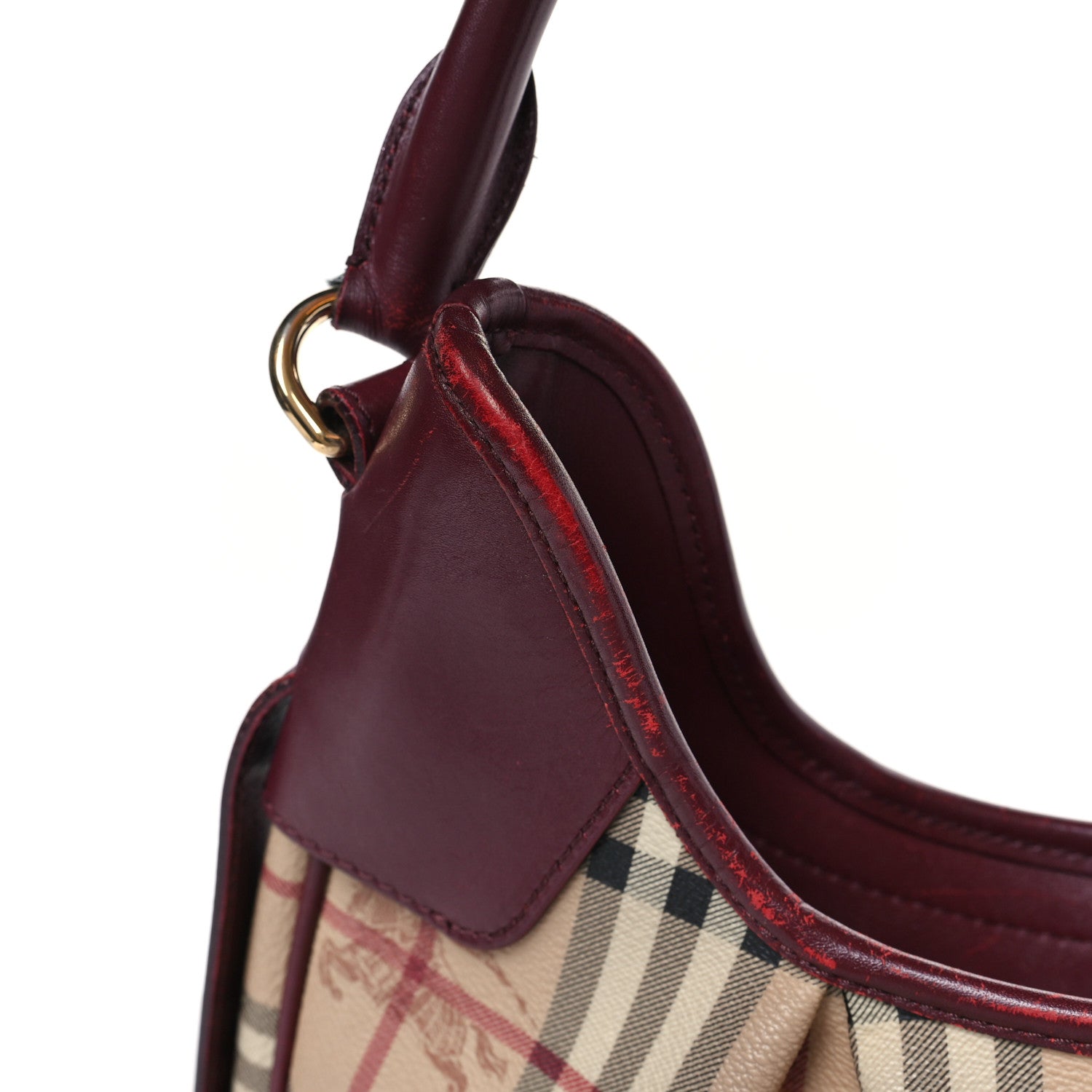 Burberry Haymarket Check Small Brooklyn Hobo Burgundy 11 of 14