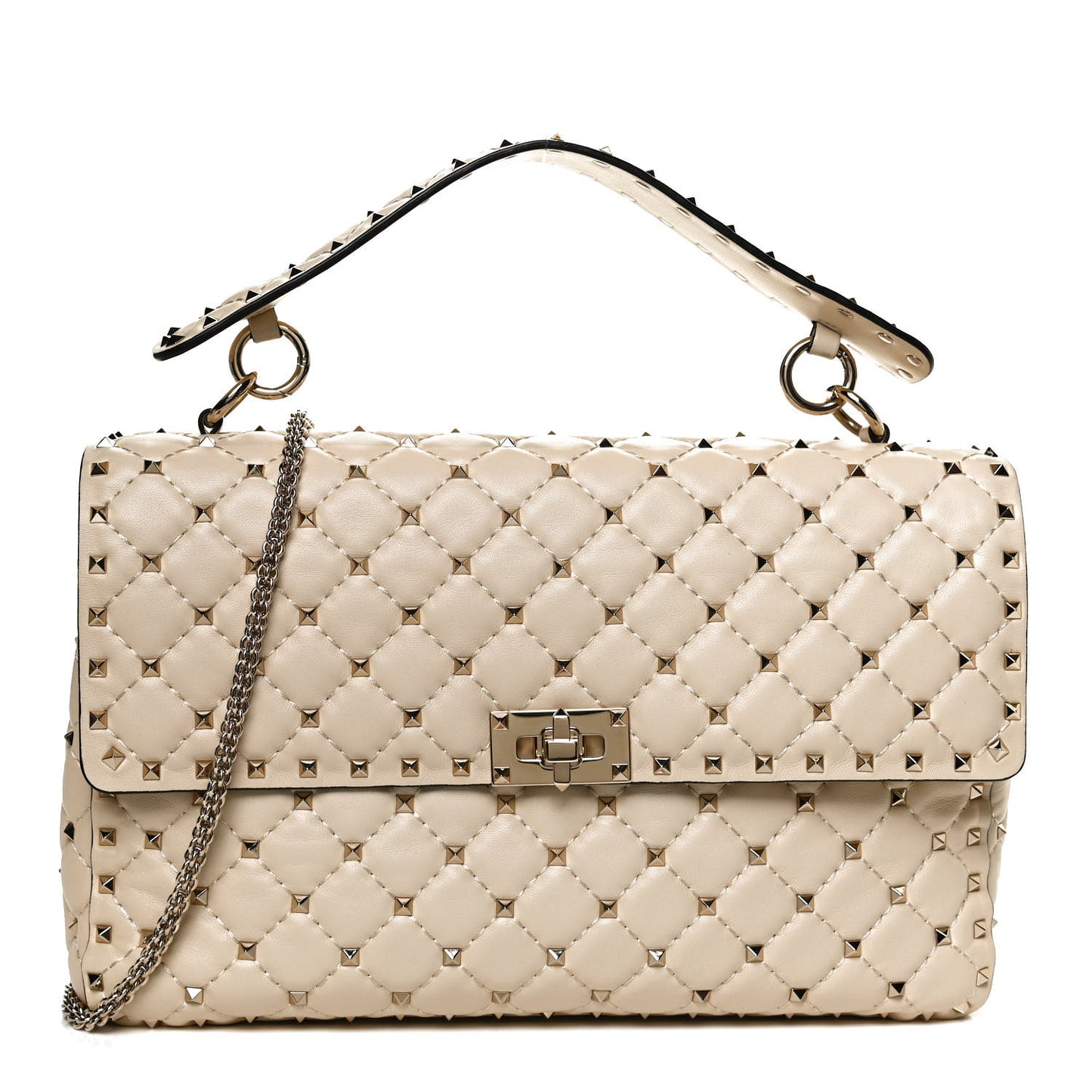 Nappa Maxi Rockstud Spike Shoulder Bag Light Ivory