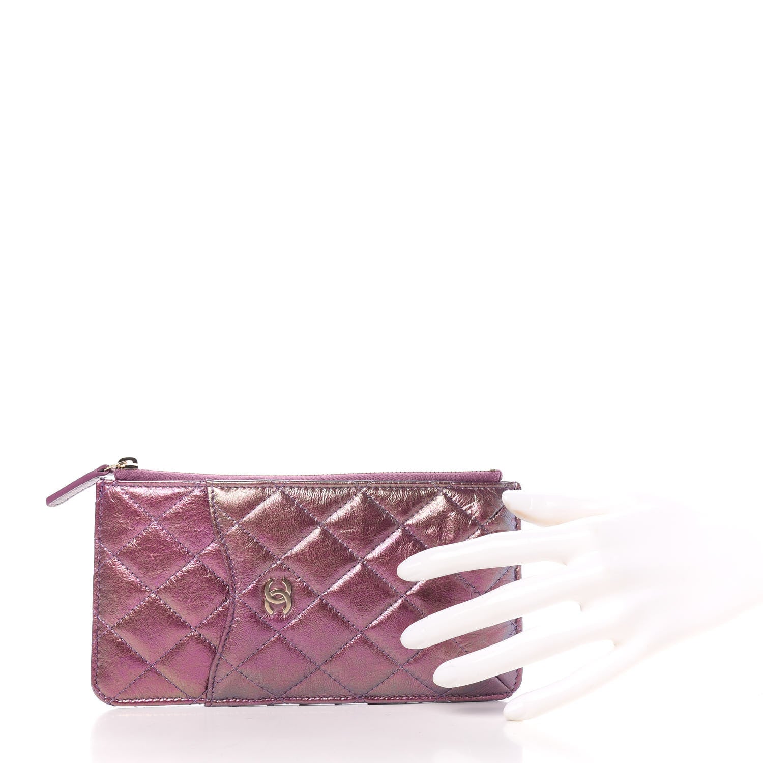 Chanel Metallic Aged Calfskin Quilted Classic Flat Wallet Pouch Purple 2 of 11