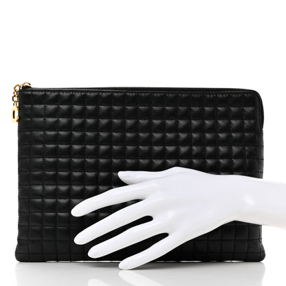 Celine Calfskin Quilted C Charm Pouch Black 2 of 9