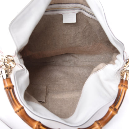 Gucci Canvas Embroidered Peggy Bamboo Top Handle Hobo White 6 of 15