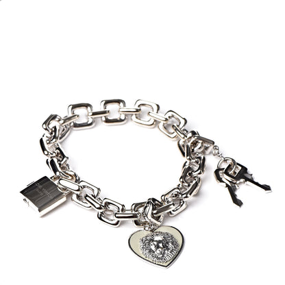 Louis Vuitton 18K White Gold Safran Be Well Lion Padlock Keys Charm Bracelet 1 of 10