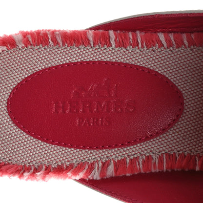 Hermes Calfskin Fringed H Canvas Oz Mules 35 Beige Glaise Framboise 8 of 9