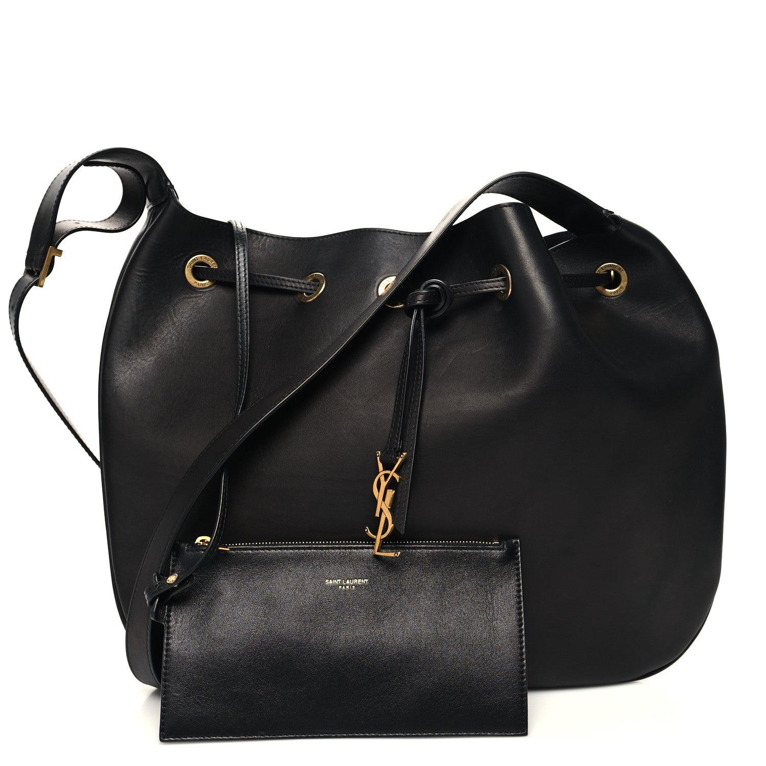 Saint Laurent Smooth Calfskin Paris VII Large Flat Hobo Black 1 of 13