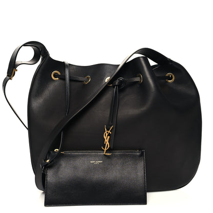 Saint Laurent Smooth Calfskin Paris VII Large Flat Hobo Black 1 of 13