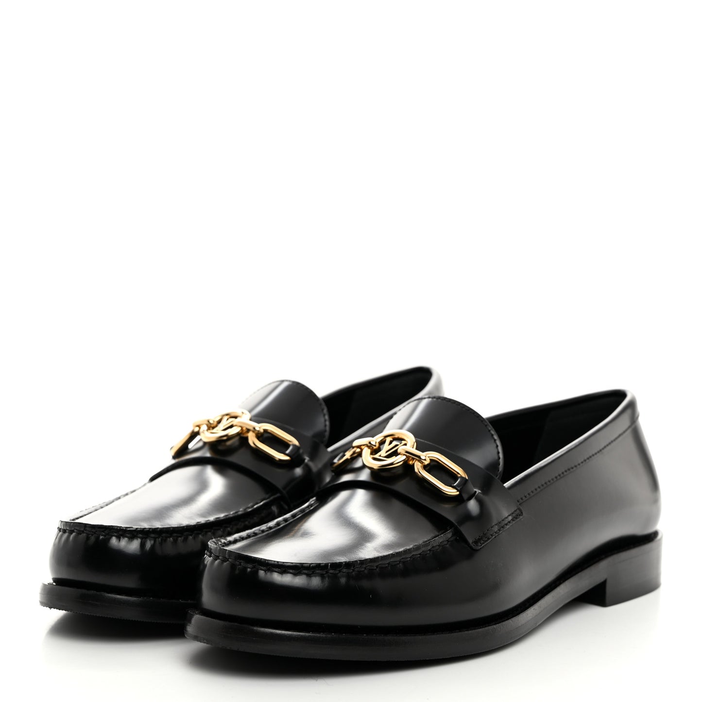Glazed Calfskin Chess Flat Loafer 37.5 Black