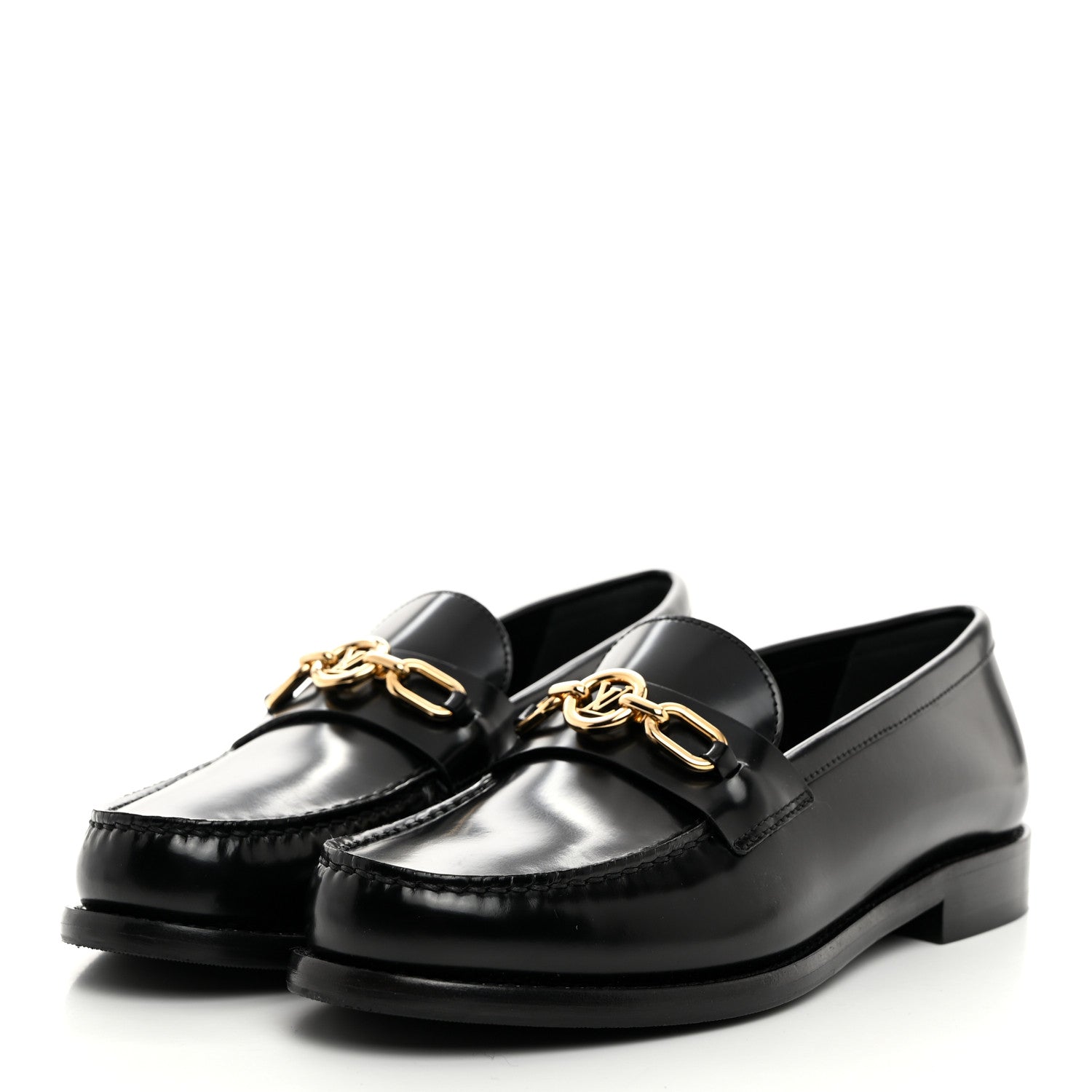 Louis Vuitton Glazed Calfskin Chess Flat Loafer 37.5 Black 3 of 9