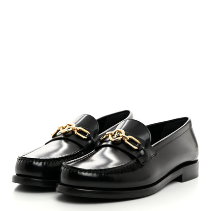 Louis Vuitton Glazed Calfskin Chess Flat Loafer 37.5 Black 3 of 9