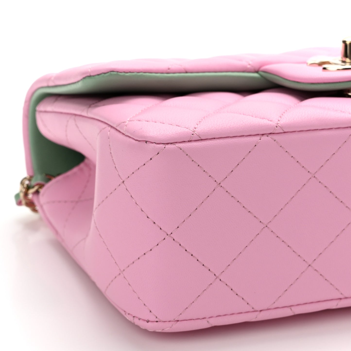 Lambskin Quilted Mini Top Handle Rectangular Flap Lilac Light Green