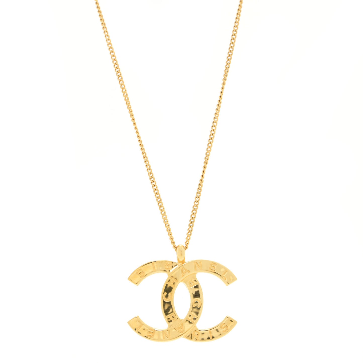 Metal CC Paris Button Necklace Gold