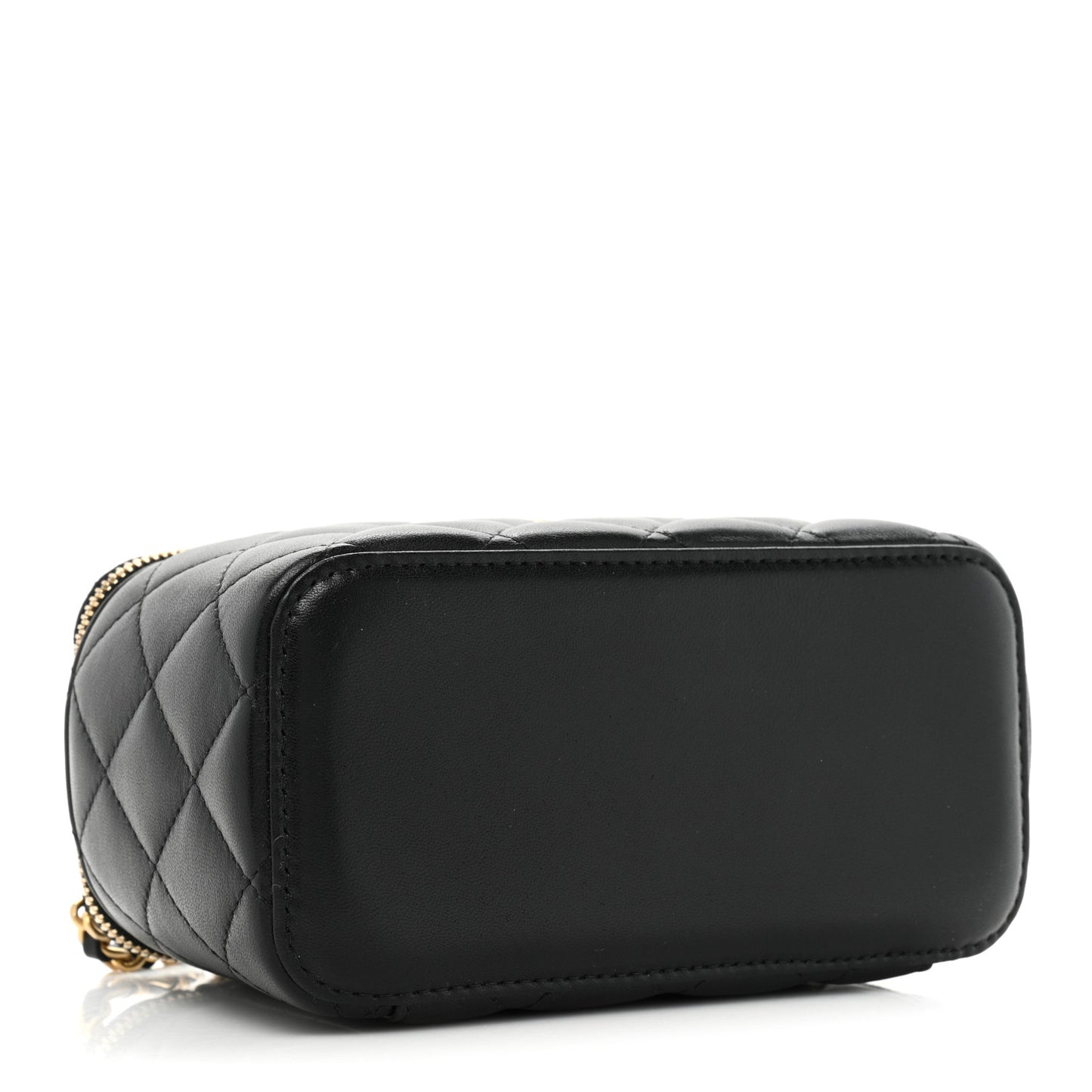 Lambskin Quilted Small Pearl Crush Vanity Case With Chain Black