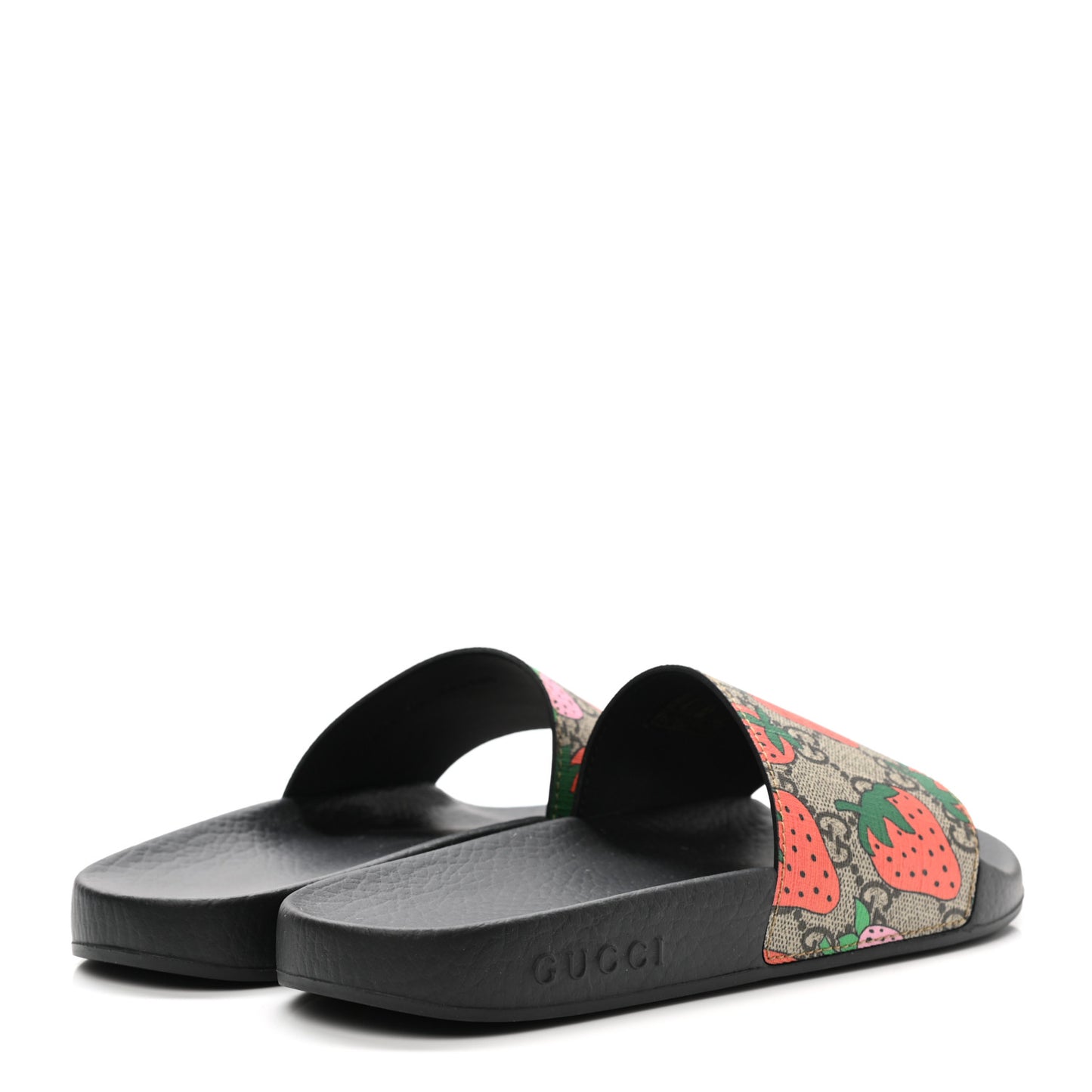 GG Supreme Monogram Strawberry Slide Sandals 37 Beige Multicolor