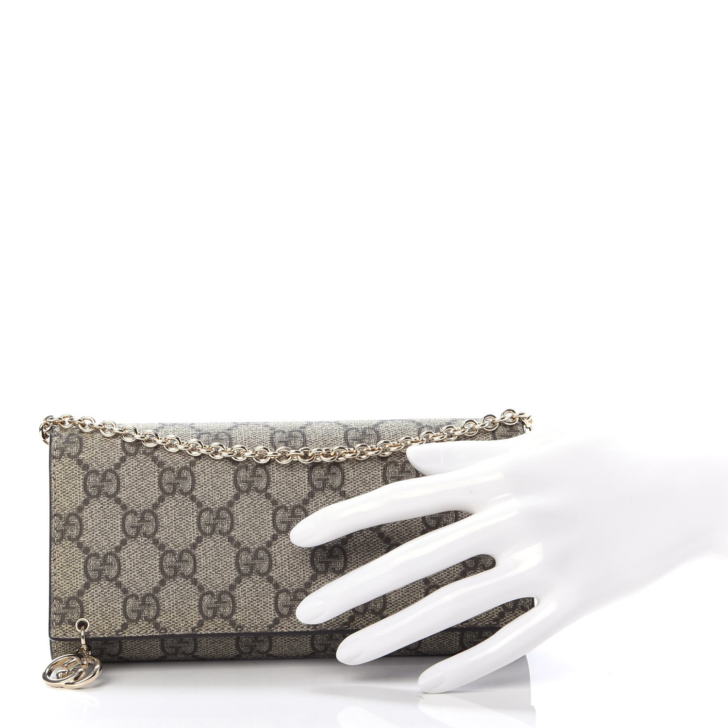 Gucci GG Plus Monogram GG Pierce Chain Clutch Wallet Beige Ebony Black 2 of 10