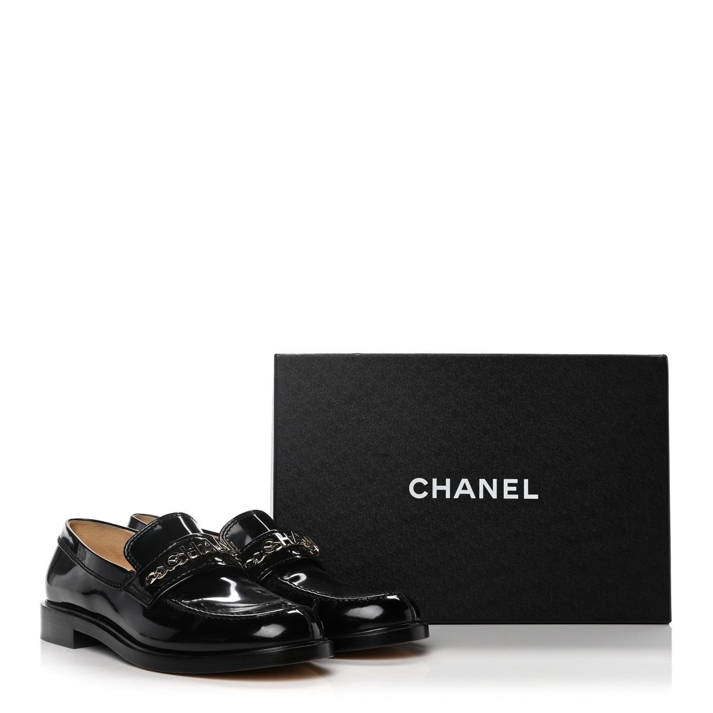 Shiny Calfskin Logo Loafers 40.5 Black
