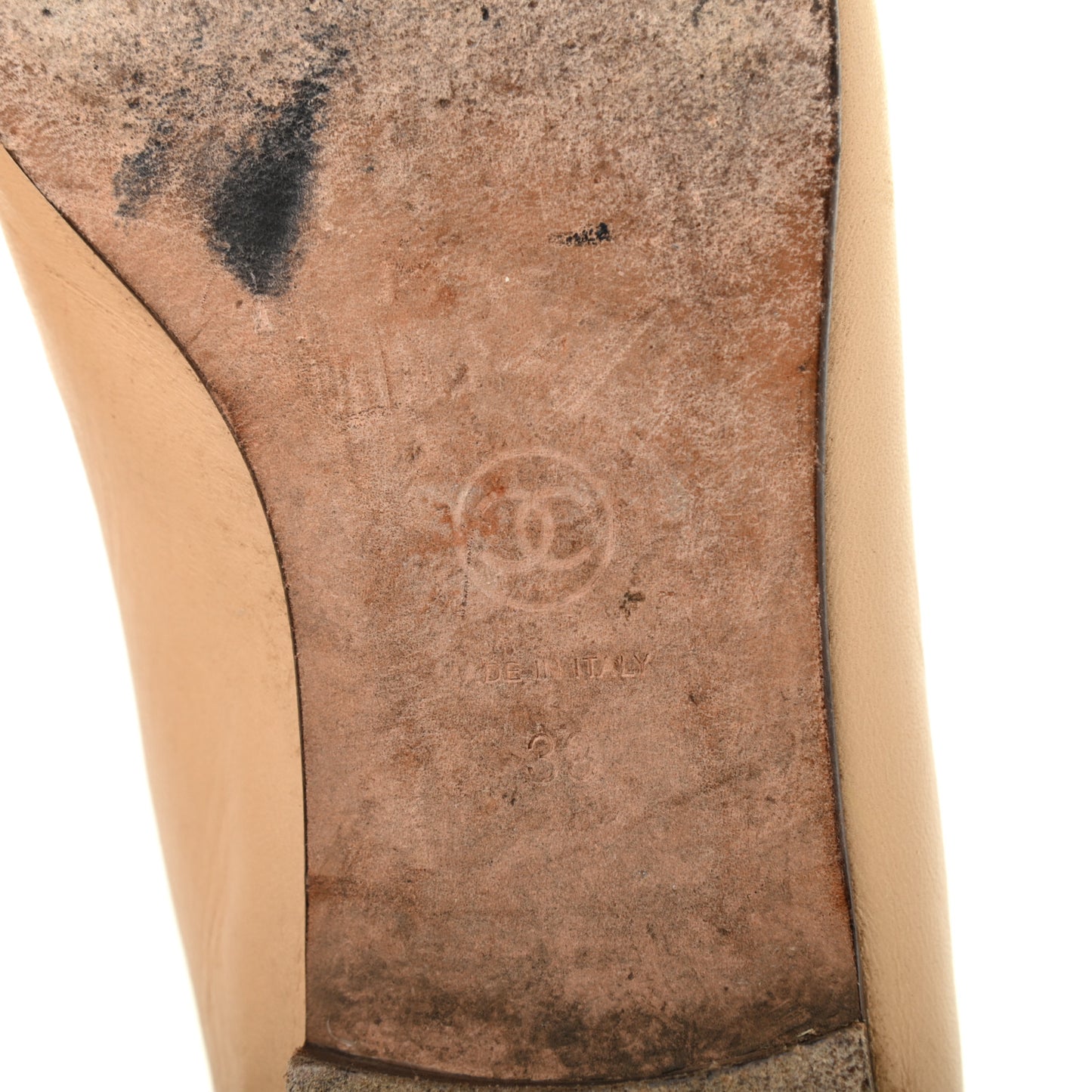 Lambskin Cap Toe CC Ballerina Flats 39 Beige Black