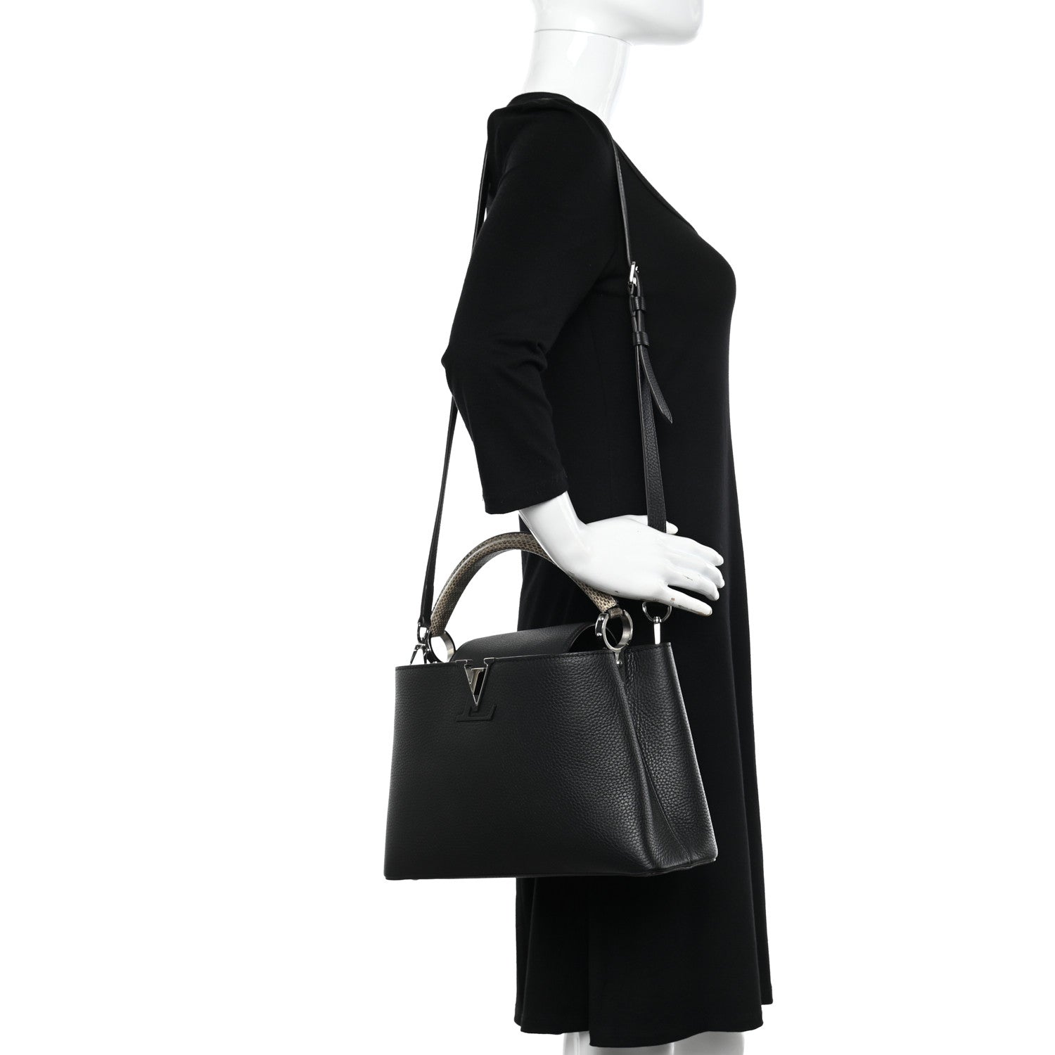 Louis Vuitton Taurillon Snakeskin Capucines PM Black 2 of 9