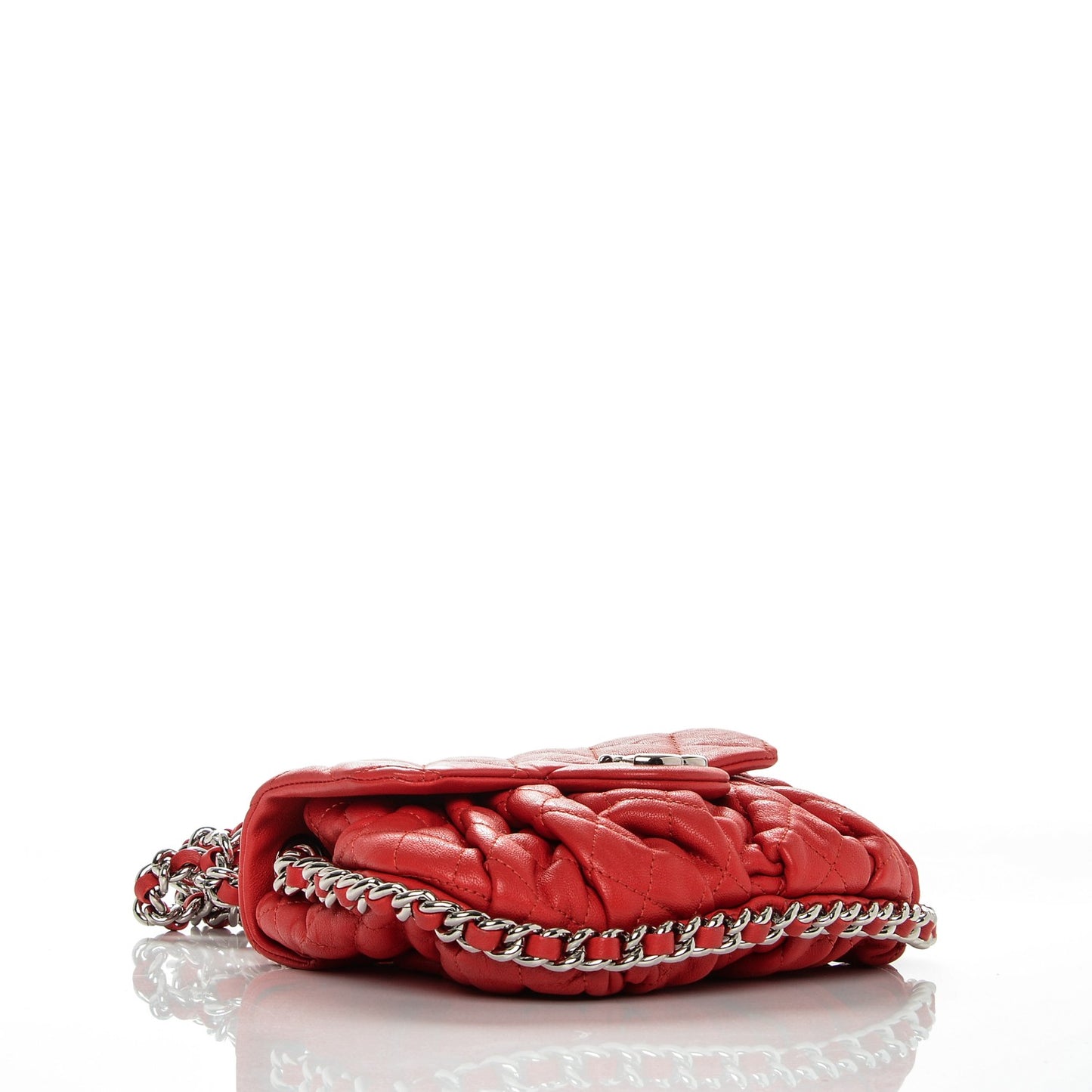 Washed Lambskin Quilted Mini Chain Around Flap Red