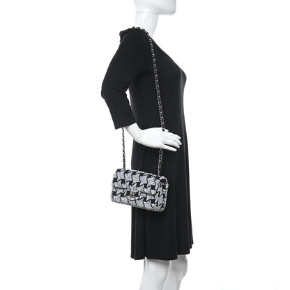 Chanel Tweed Quilted Mini Rectangular Flap Black White Light Blue 2 of 11