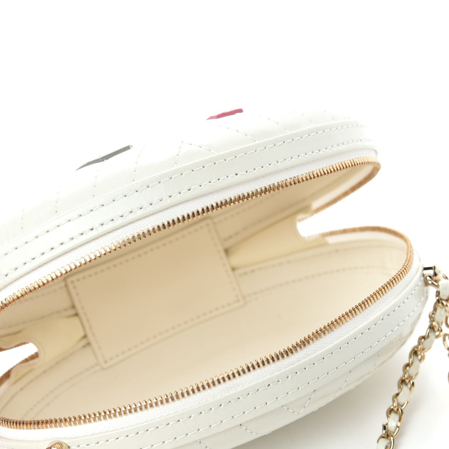 Embroidered Lambskin Chevron Quilted La Pausa Evening Bag White