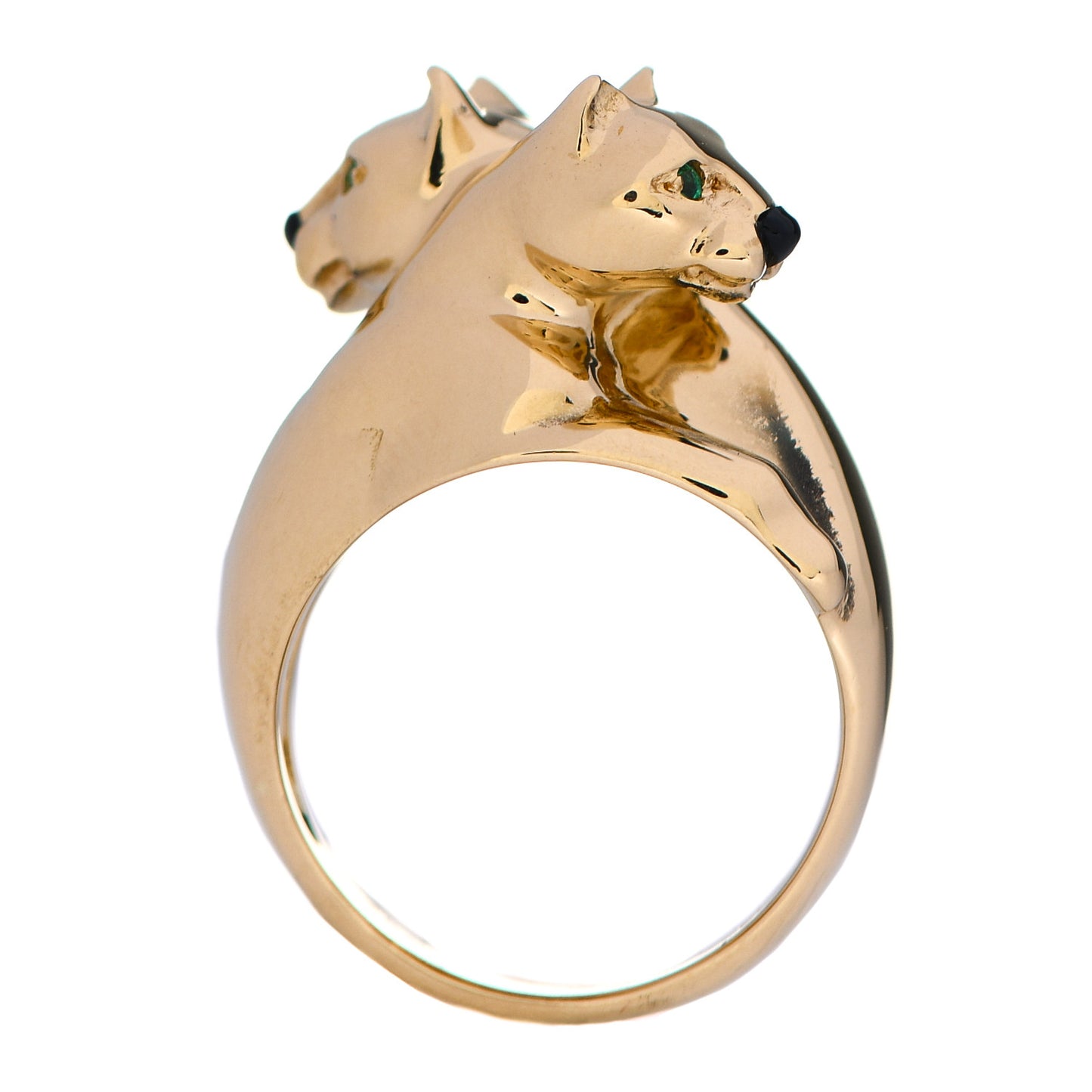 18K Yellow Gold Black Onyx Tsavorite Double Panthère De Cartier Bypass Ring 52 6