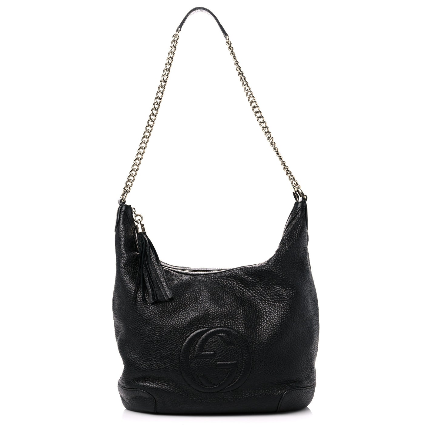 Pebbled Calfskin Medium Soho Chain Hobo Black