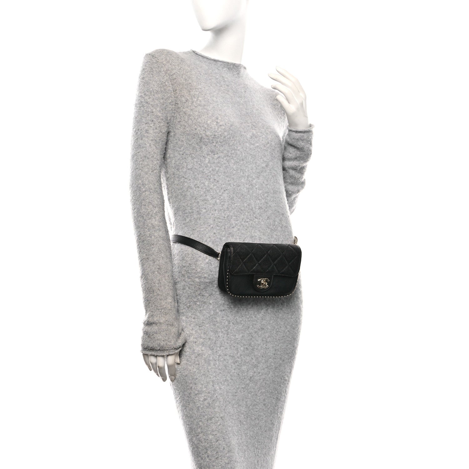 Chanel Caviar Quilted Studded Flap Waist Bag Black 2 of 10