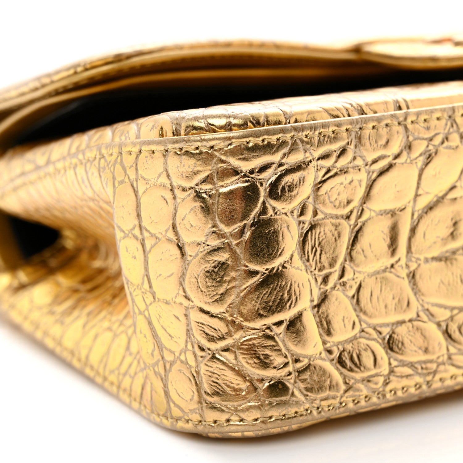 Chanel Metallic Calfskin Crocodile Embossed Cocodile Small Double
