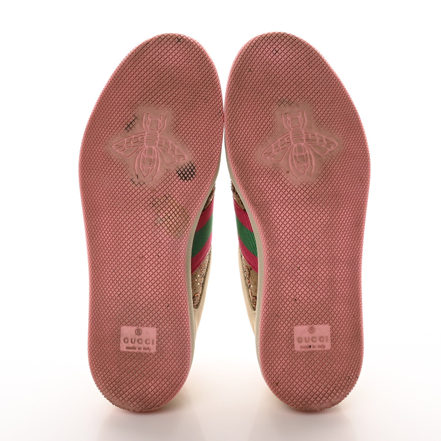 Calfskin GG Supreme Crystals Web Screener Sneakers  36 Camel Ebony Wild Rose