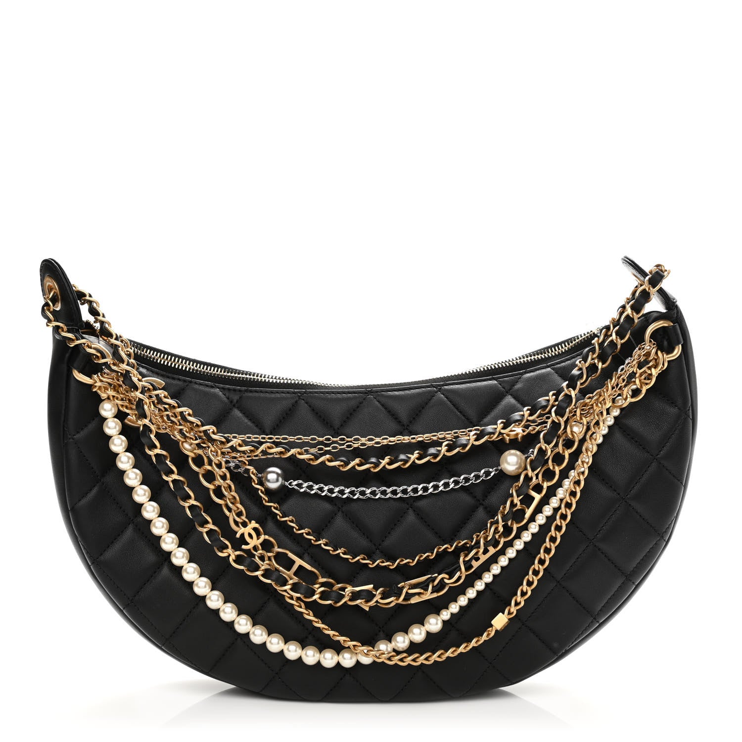 Chanel Lambskin Quilted All About Chains Hobo Black 1 of 21