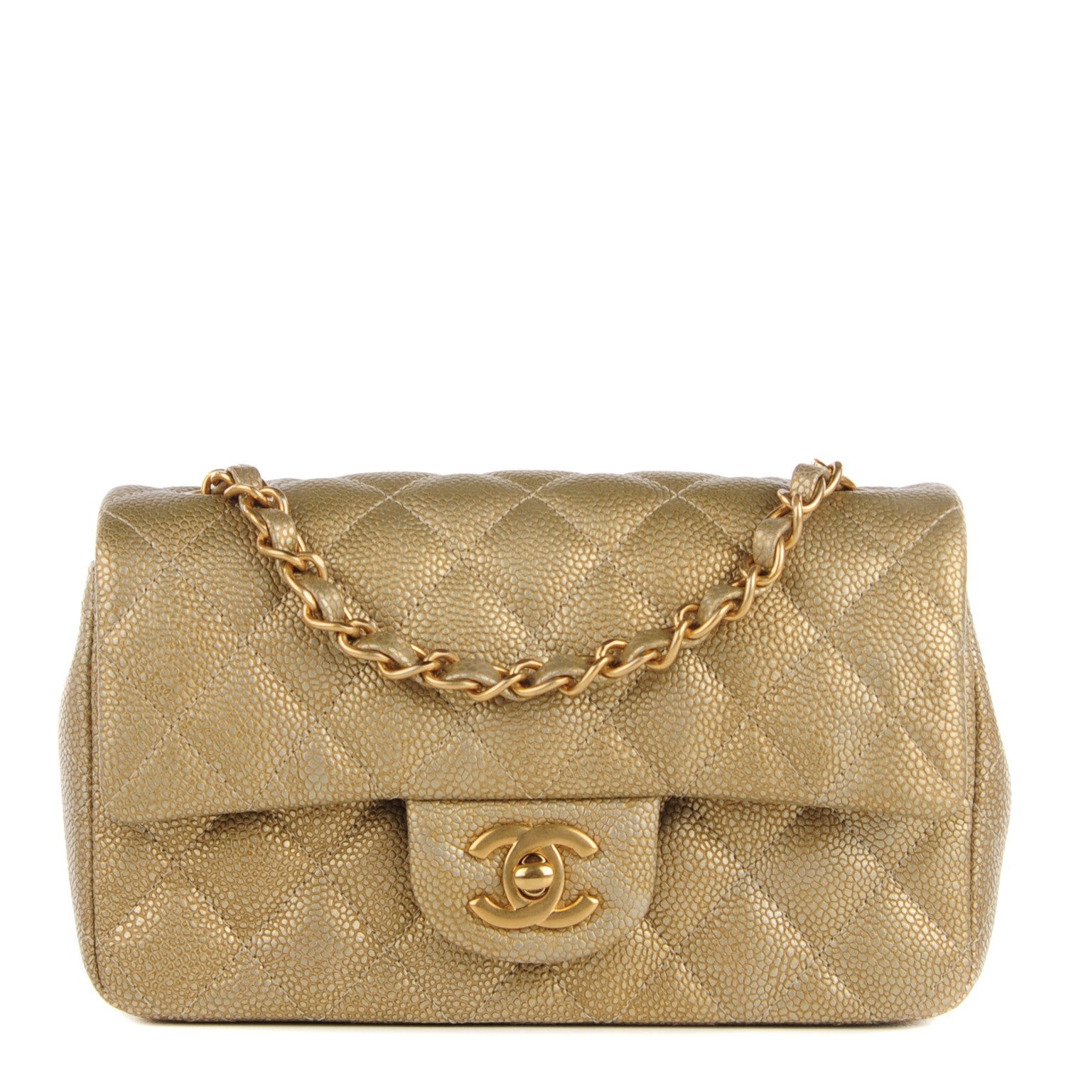 Chanel Pearly Caviar Quilted Mini Rectangular Flap Gold 1 of 8