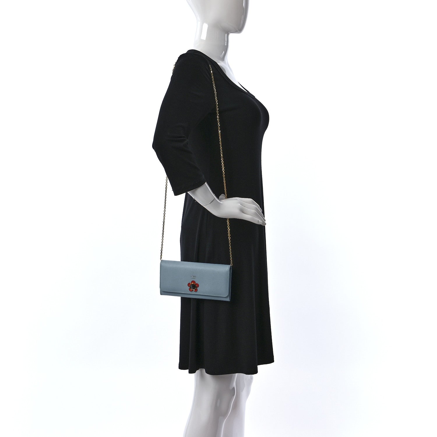 Fendi Vitello Elite Flowerland Continental Wallet On Chain Blue 4 of 11
