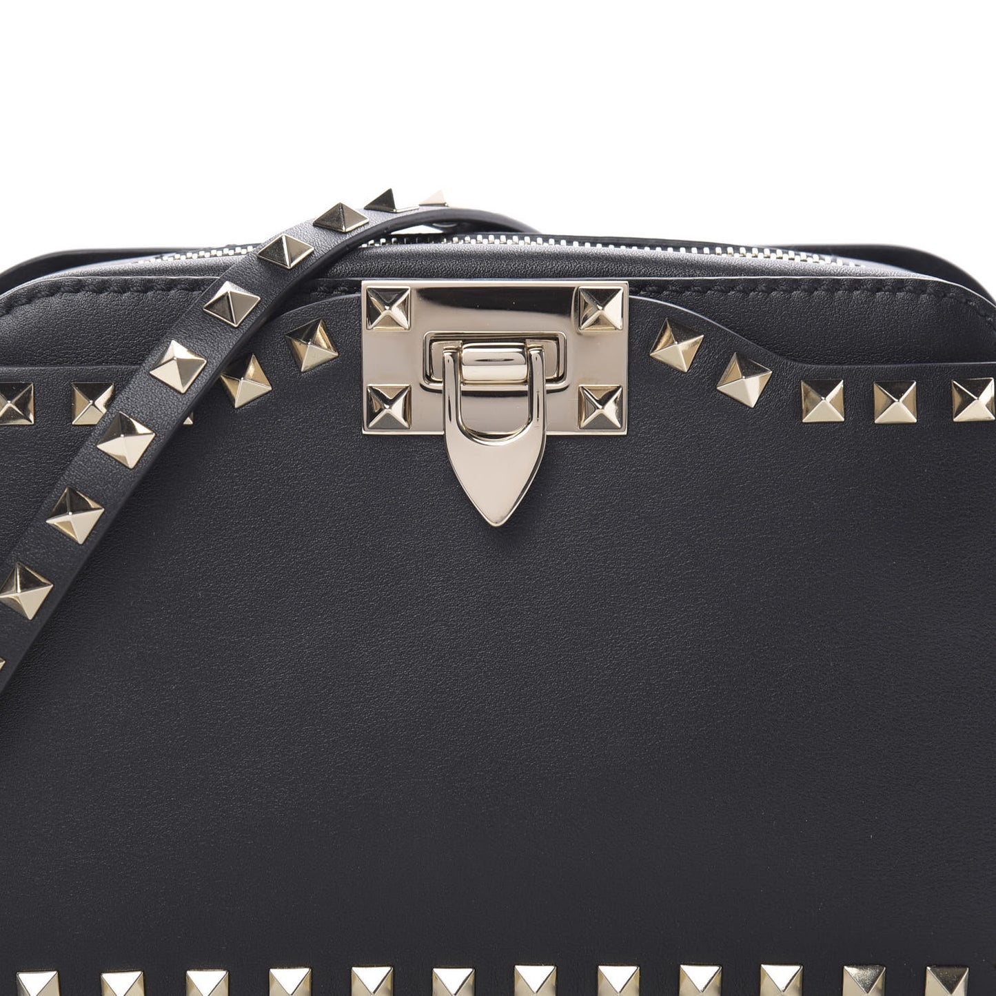 Vitello Rockstud Flip Lock Camera Crossbody Bag Black