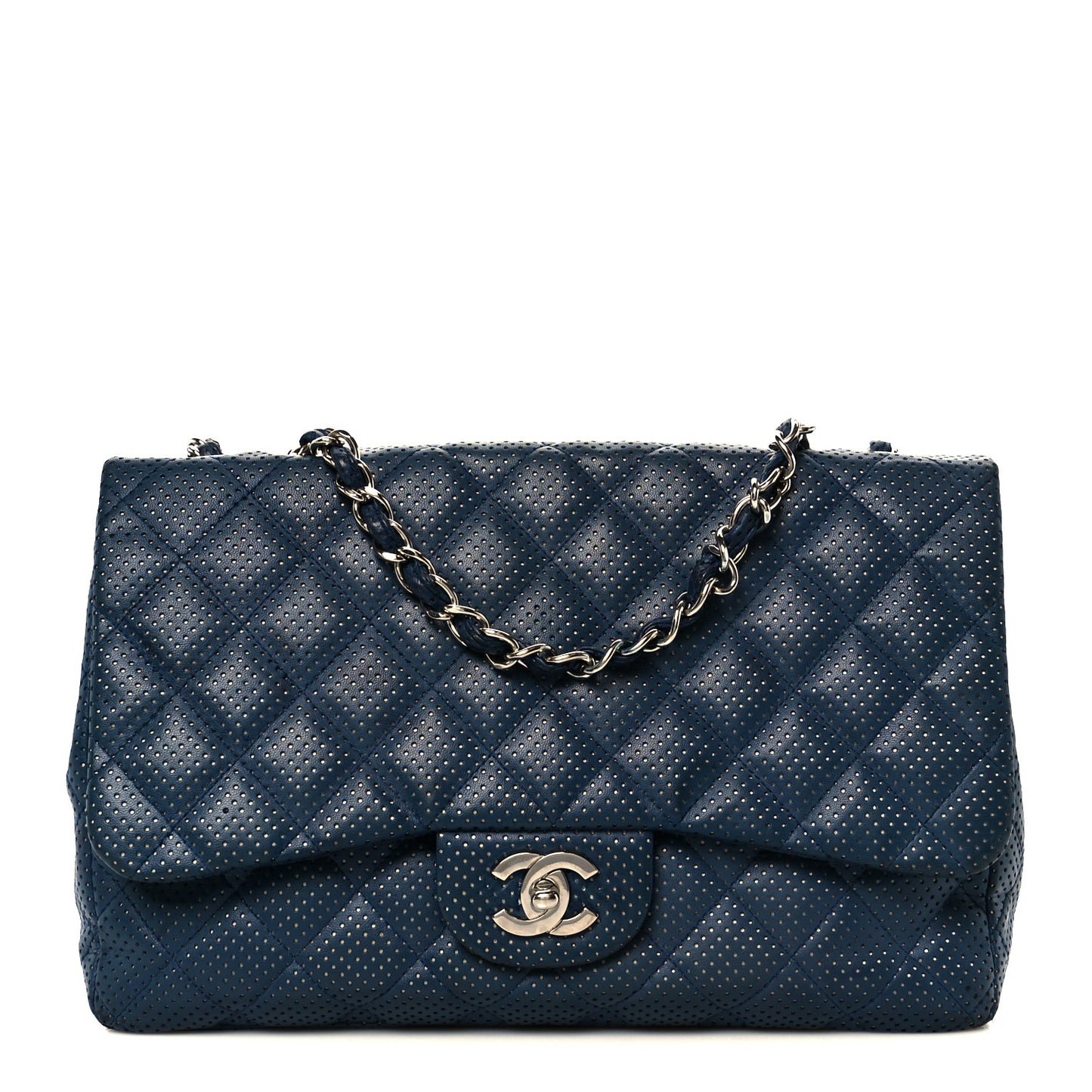 Lambskin Perforated Jumbo Double Flap Blue