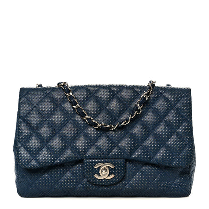 Chanel Lambskin Perforated Jumbo Double Flap Blue 1 of 11