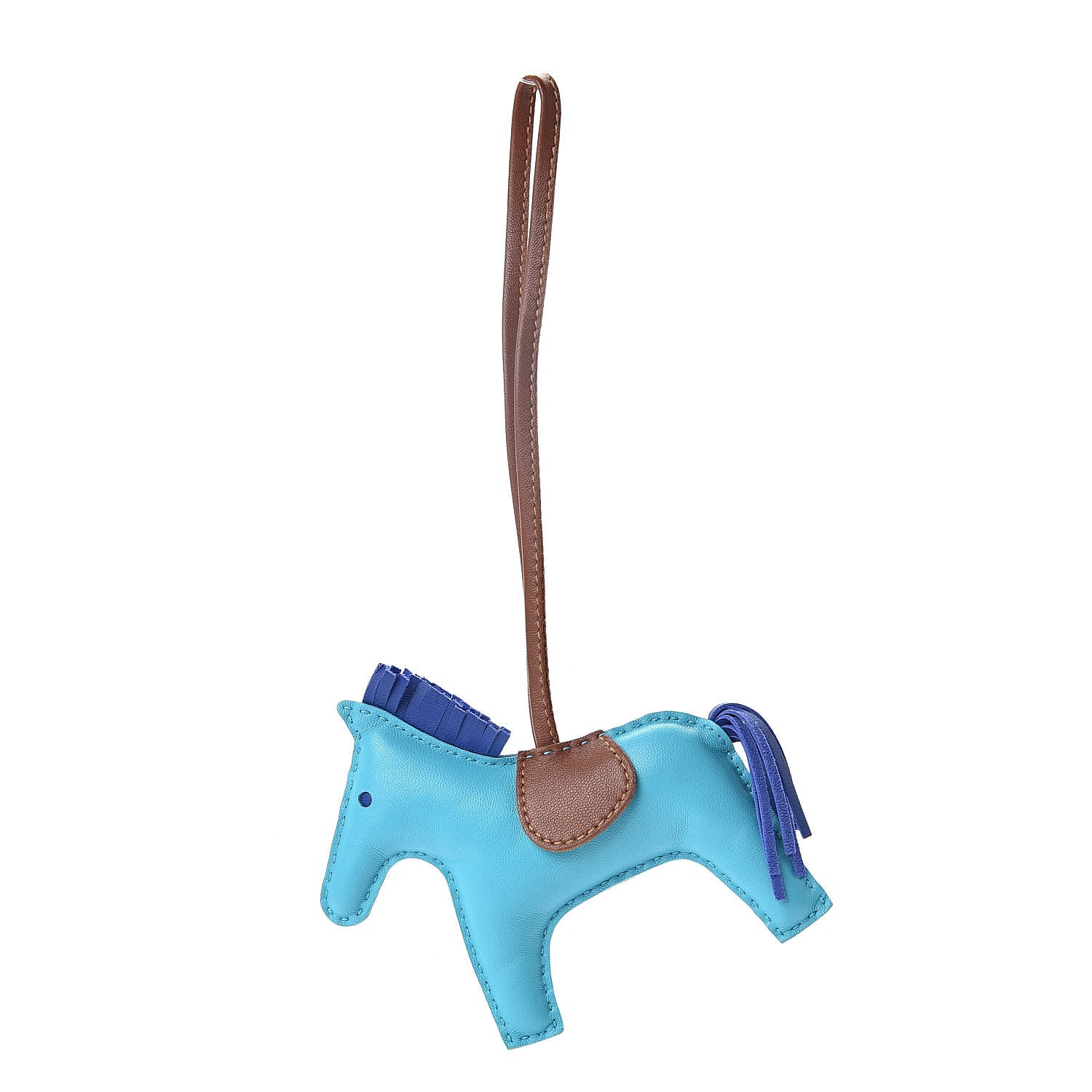 Hermes Milo Lambskin Grigri Rodeo Horse Bag Charm MM Bleu Azteque Bleu Electrique Fauve 1 of 4
